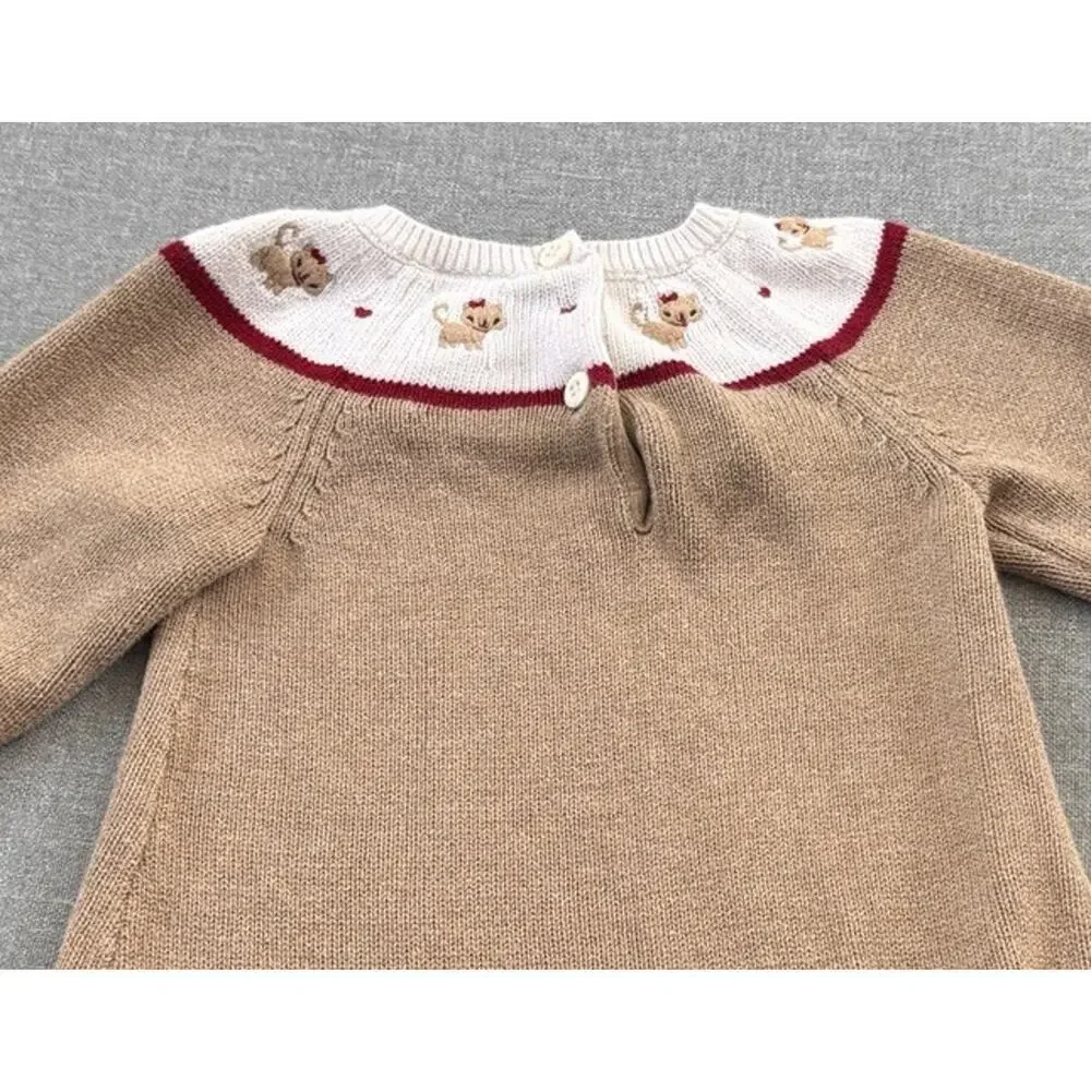 Gymboree Toddler Girls Kitty Cat Heart Sweater dress Tan 6-12mo Bow